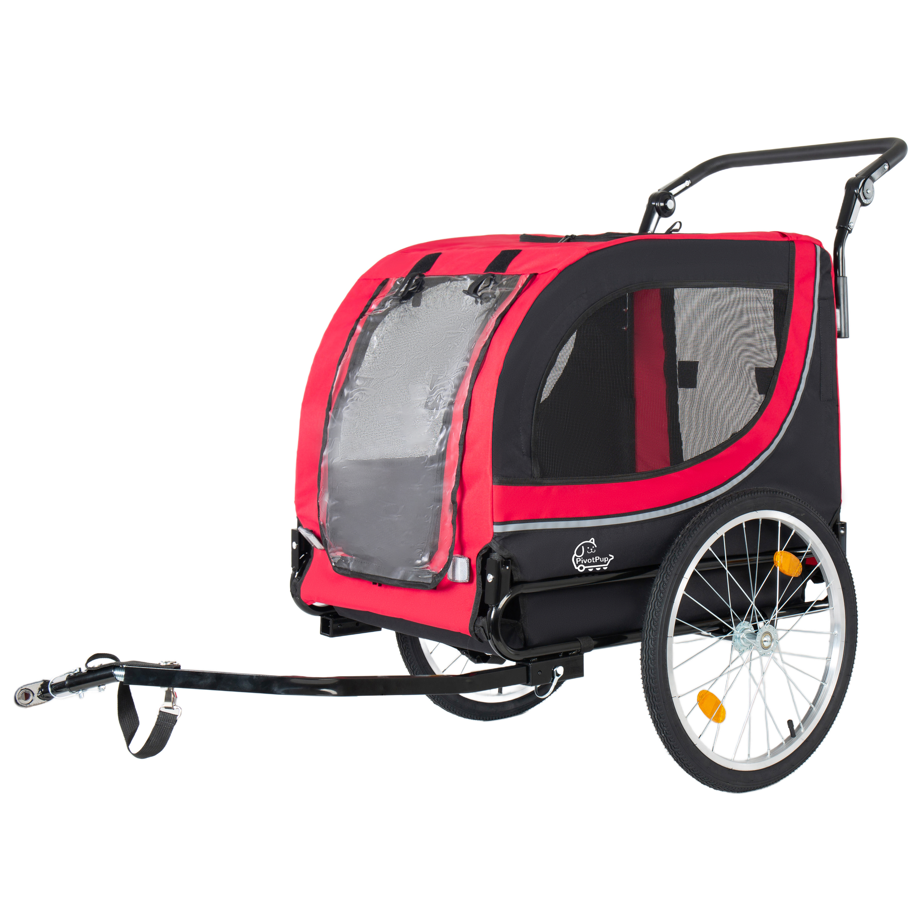 2-in-1 Bike Trailer & Pet Stroller For Dogs Up To 100lbs Foldable Pet Carrier Cart With Two 8 Front Caster & 20 Quick Release Air-Filled Wheels, Breathable Mesh And PVC Rain Cover, Red — imagen 5