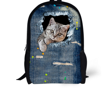 Mochila de Gato para Niños - Cómica con Animales 3D en Denim para Chicos y Chicas — imagen 5