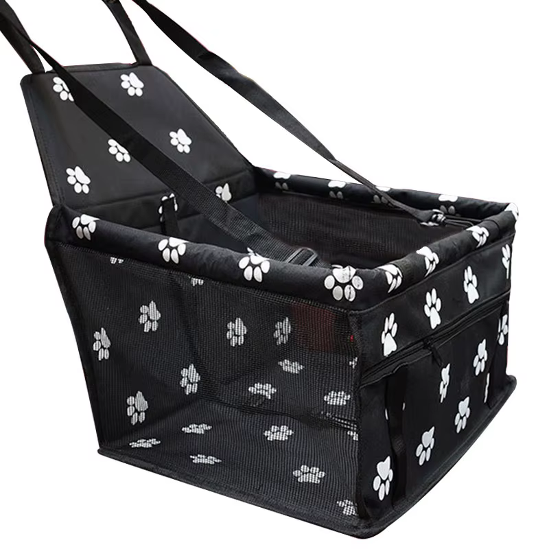 PortaMascotas de Auto para Perros Pequeños Bolsa Transporte Segura con Malla y Soporte Acabado con Huellas de Patas — imagen 1