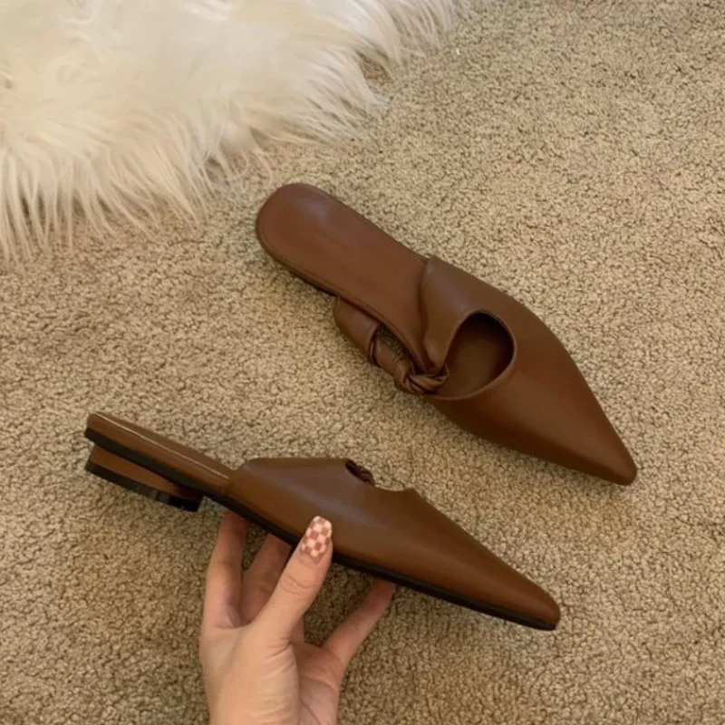 New Spring Women's Slippers Pointed Toe Sandals Slippers Flat Casual All-match Sexy Solid Color Women's Mules Slides — image 2