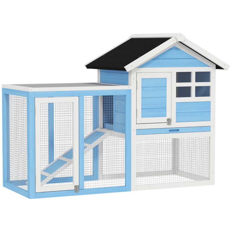 49 Wooden Rabbit Hutch Bunny Cage With Waterproof Asphalt Roof, Fun Outdoor Run, Removable Tray And Ramp, For Rabbits, Chickens, Ducks, Light Blue — imagen 9
