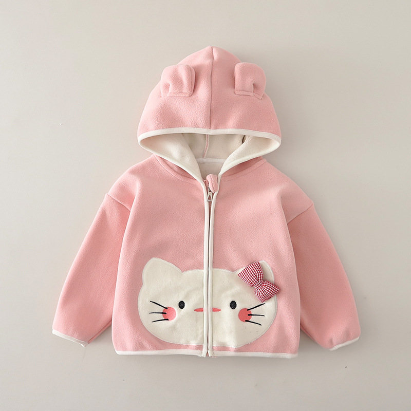 Girls Cat Print Fleece Lined Jacket Autumn Winter Warm Double Sided Fleece Top — image 5