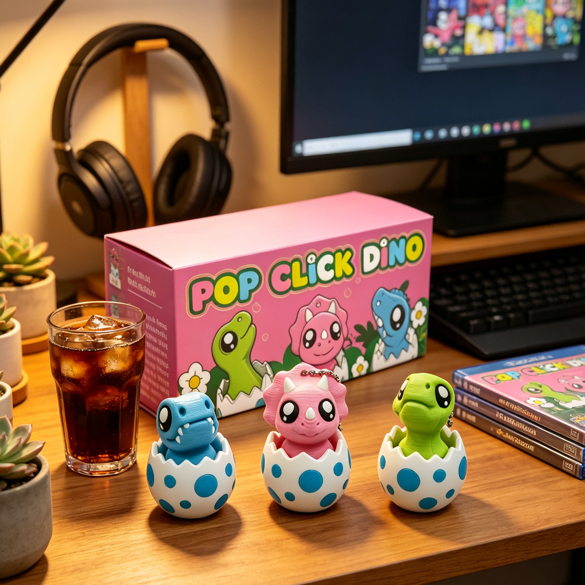 3PCS 3D Printed Hatching Dino Figurine Set, Mini Dinosaur Clicker Desk Accessories With Egg Shell — image 2