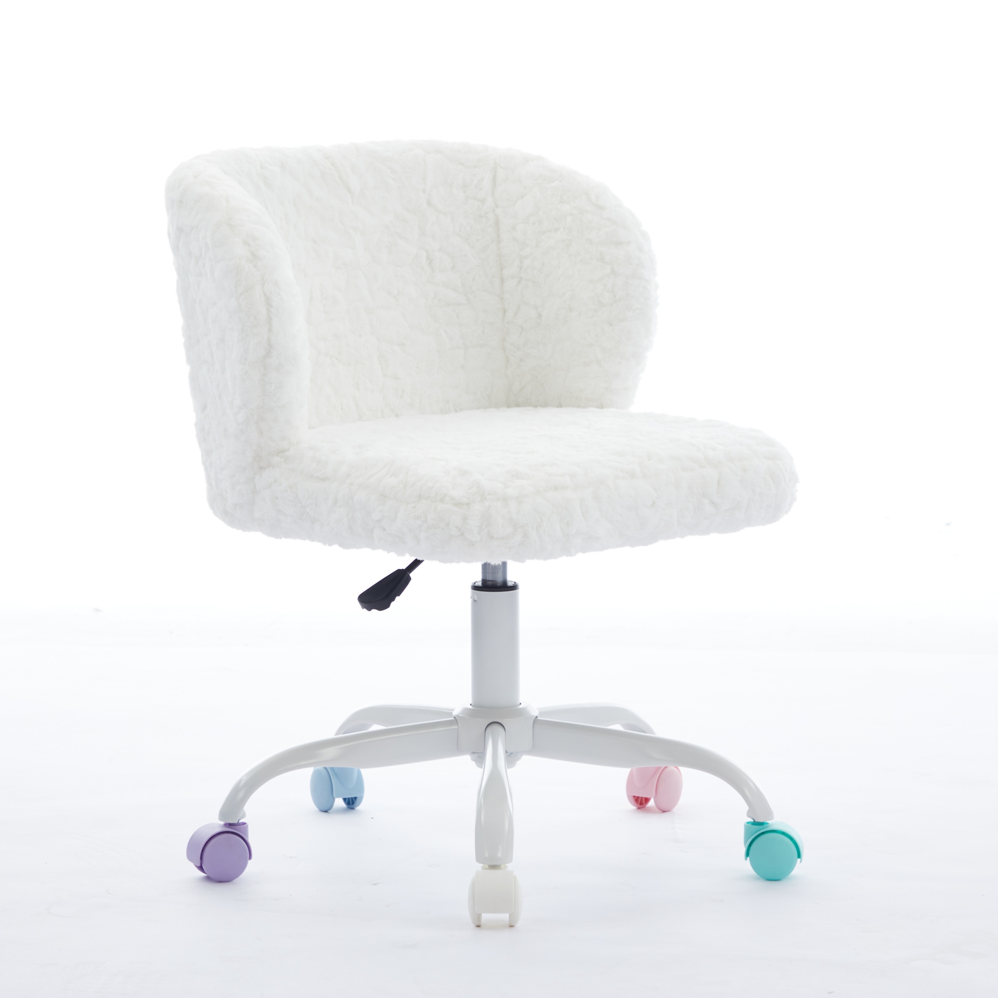 Silla de Oficina A & A Furniture, Silla de Oficina en Casa con Pelo Sintético de Conejo y Base Metálica, Silla de Escritorio Giratoria Ajustable, Silla Tocador Marfil — imagen 4
