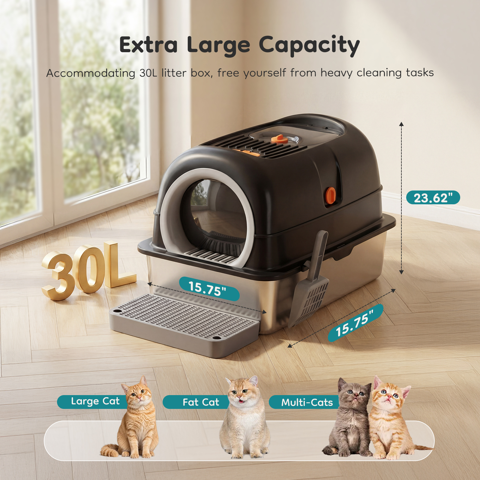 Double-entry Convertible Lid Cat Litter Box — image 5