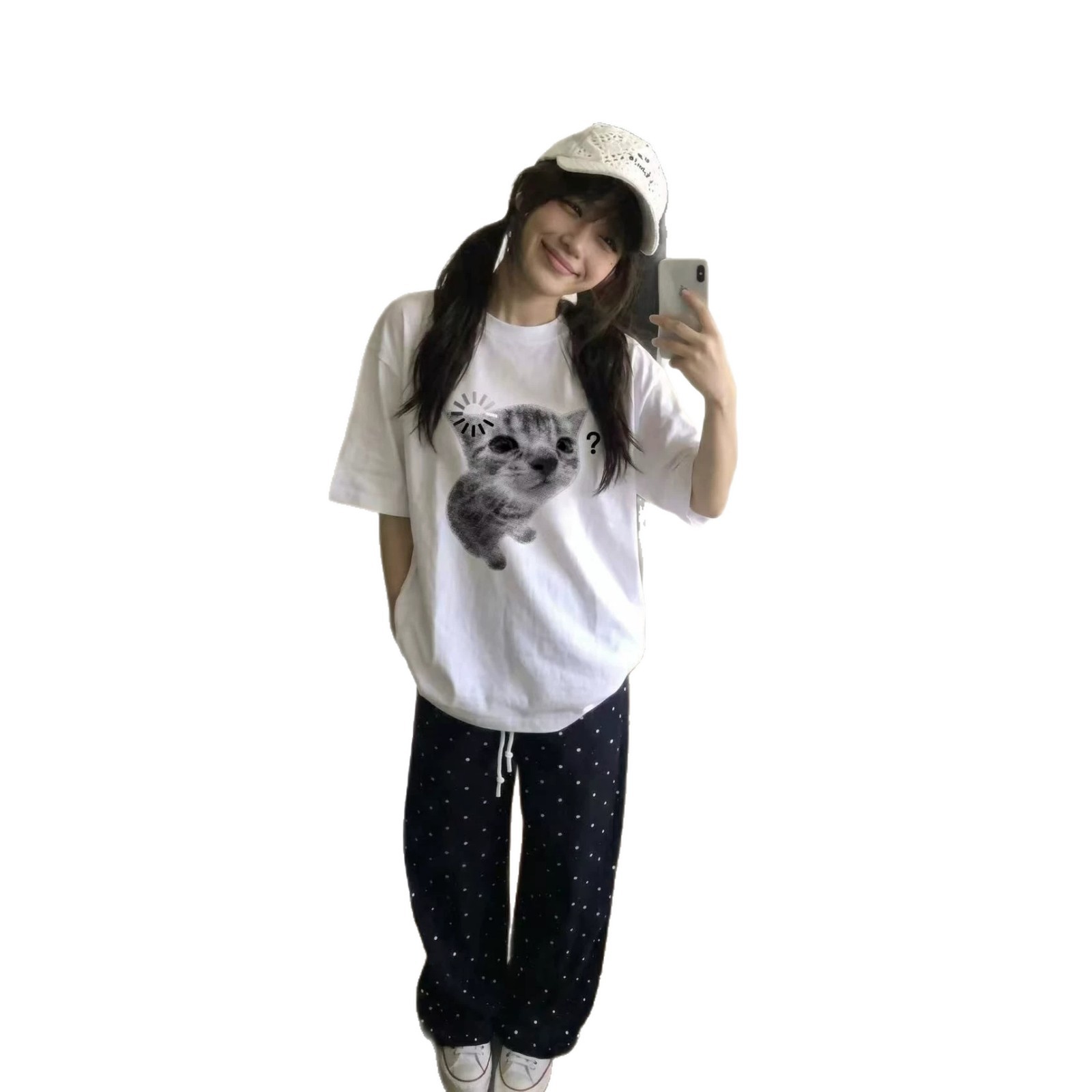 Mark Cat Print Short Sleeve T-Shirt for Men and Women — image 1