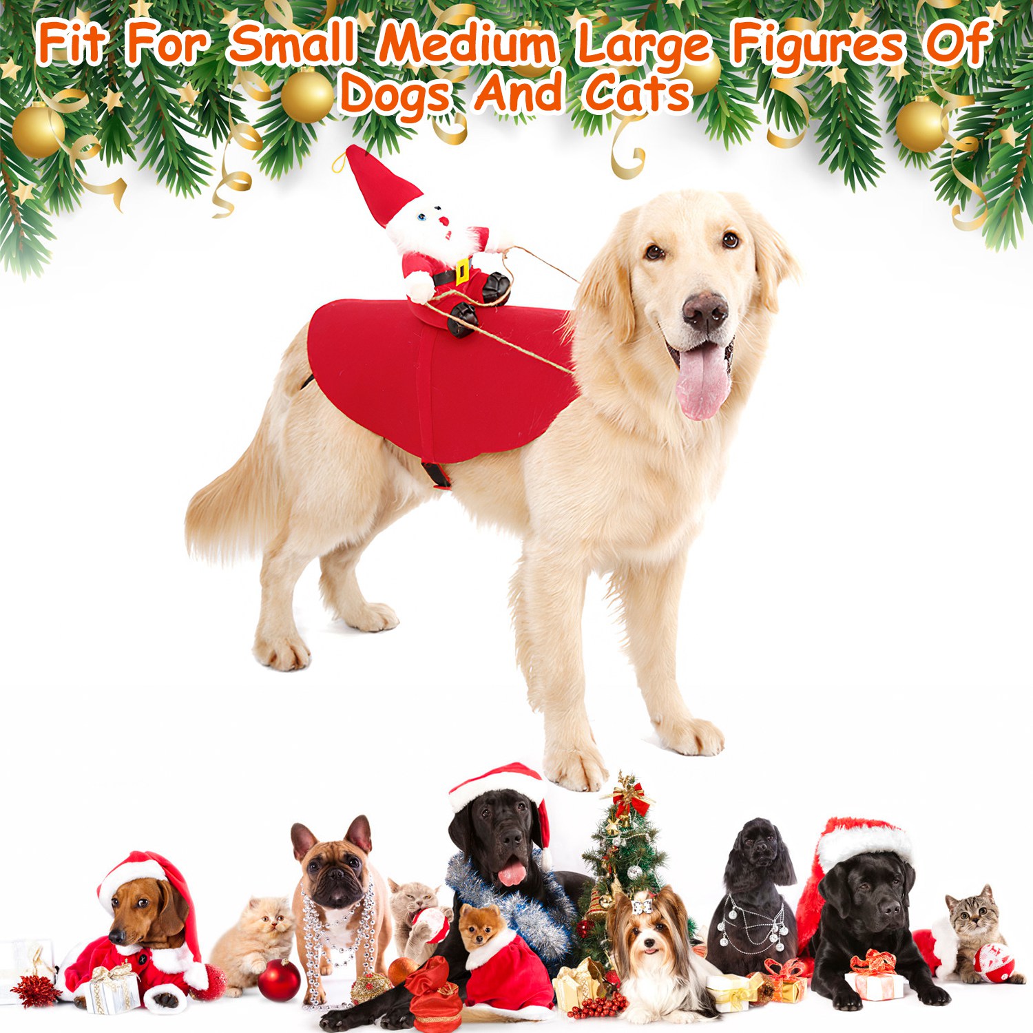 Opciones de Tamaño S-M-L-X - 1 Pieza Traje de Navidad para Mascotas - Chaqueta Roja con Patrón de Papá Noel y Campana para Perros y Gatos — imagen 10