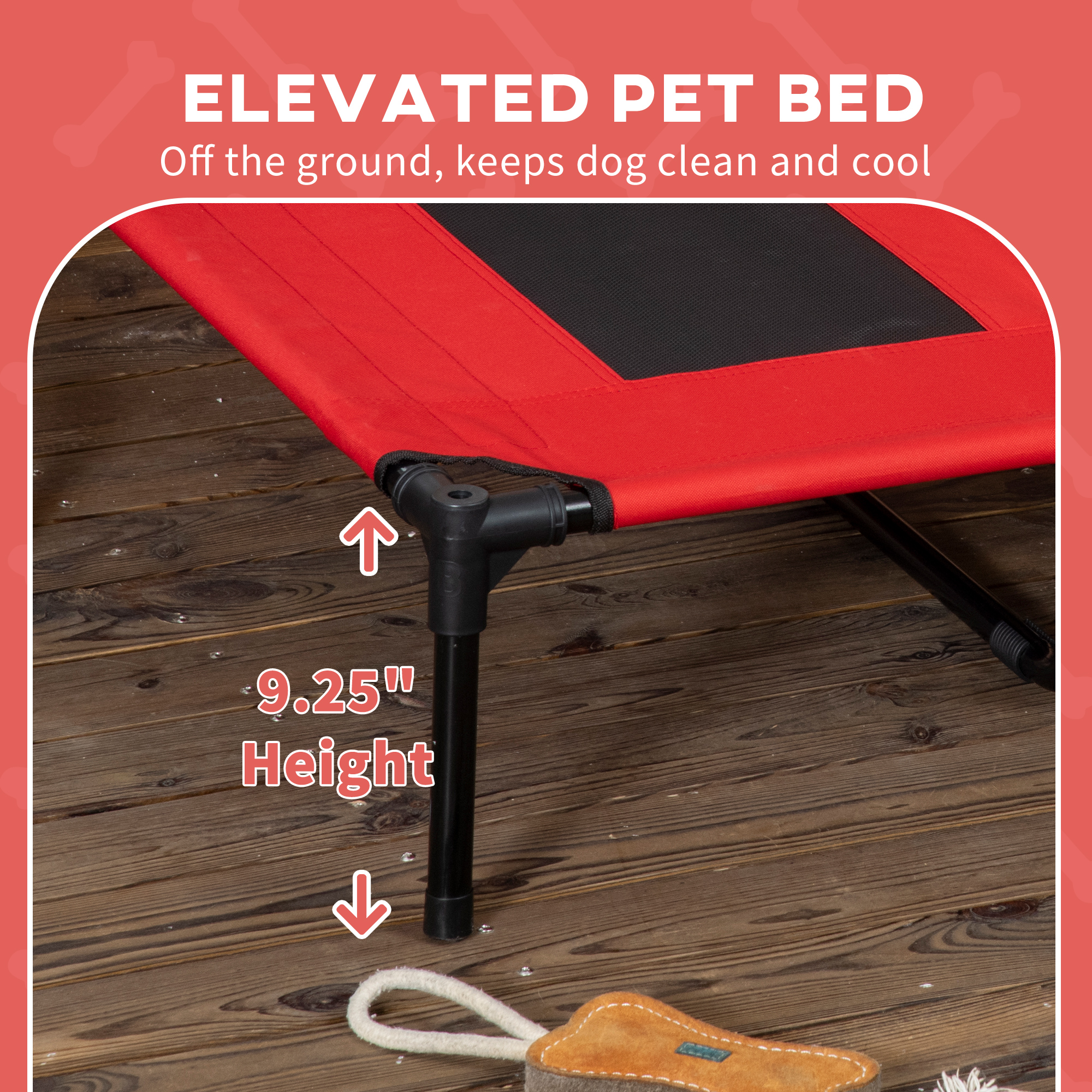 Camastro Portátil Elevado para Perro de 48" x 36" con Toldo de Protección UV, Rojo — imagen 4