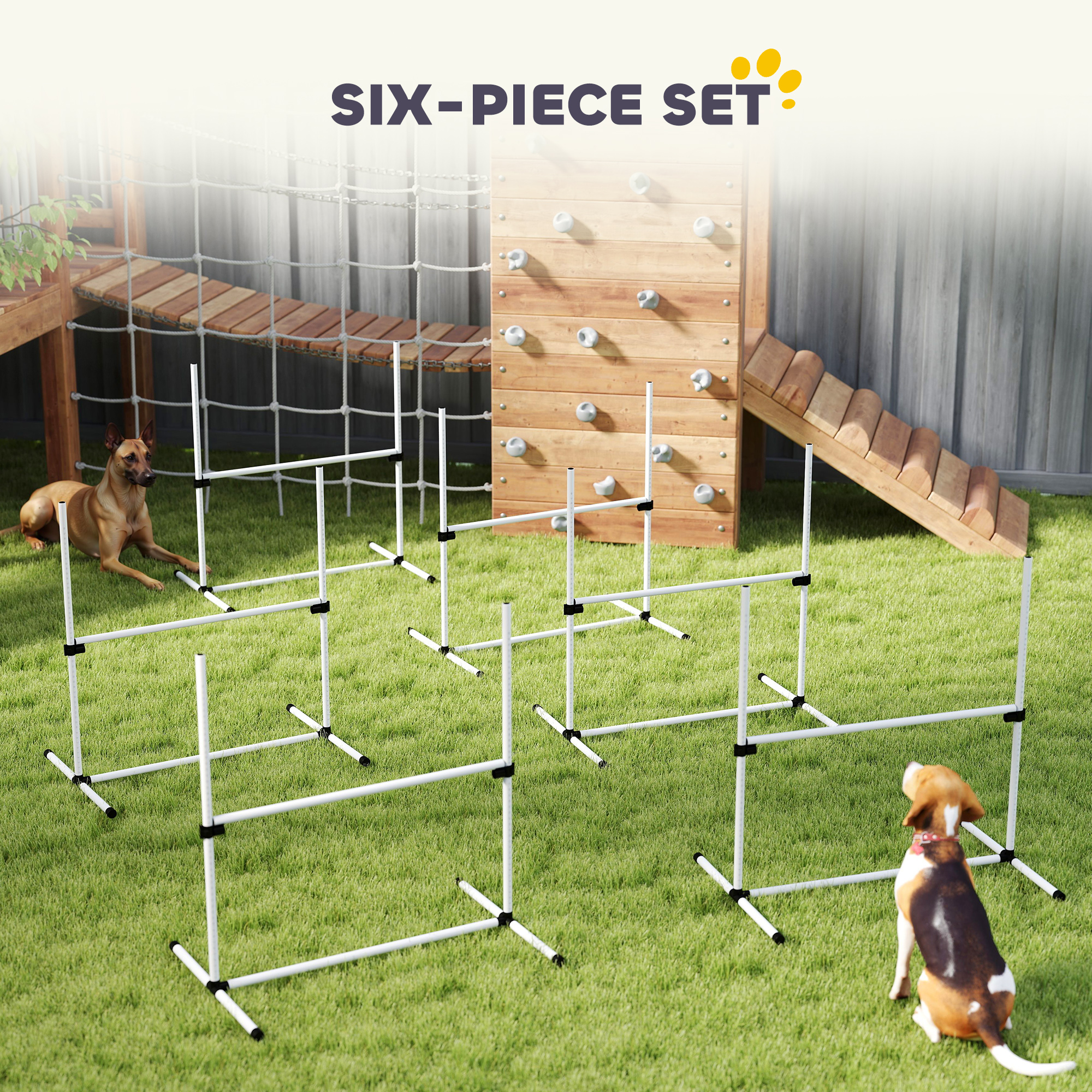 Kit de Agilidad Canina de 6 Piezas con Barras de Salto de Altura Ajustable, Bolsa Portátil, Barra Superior Desplazable, Blanco — imagen 5