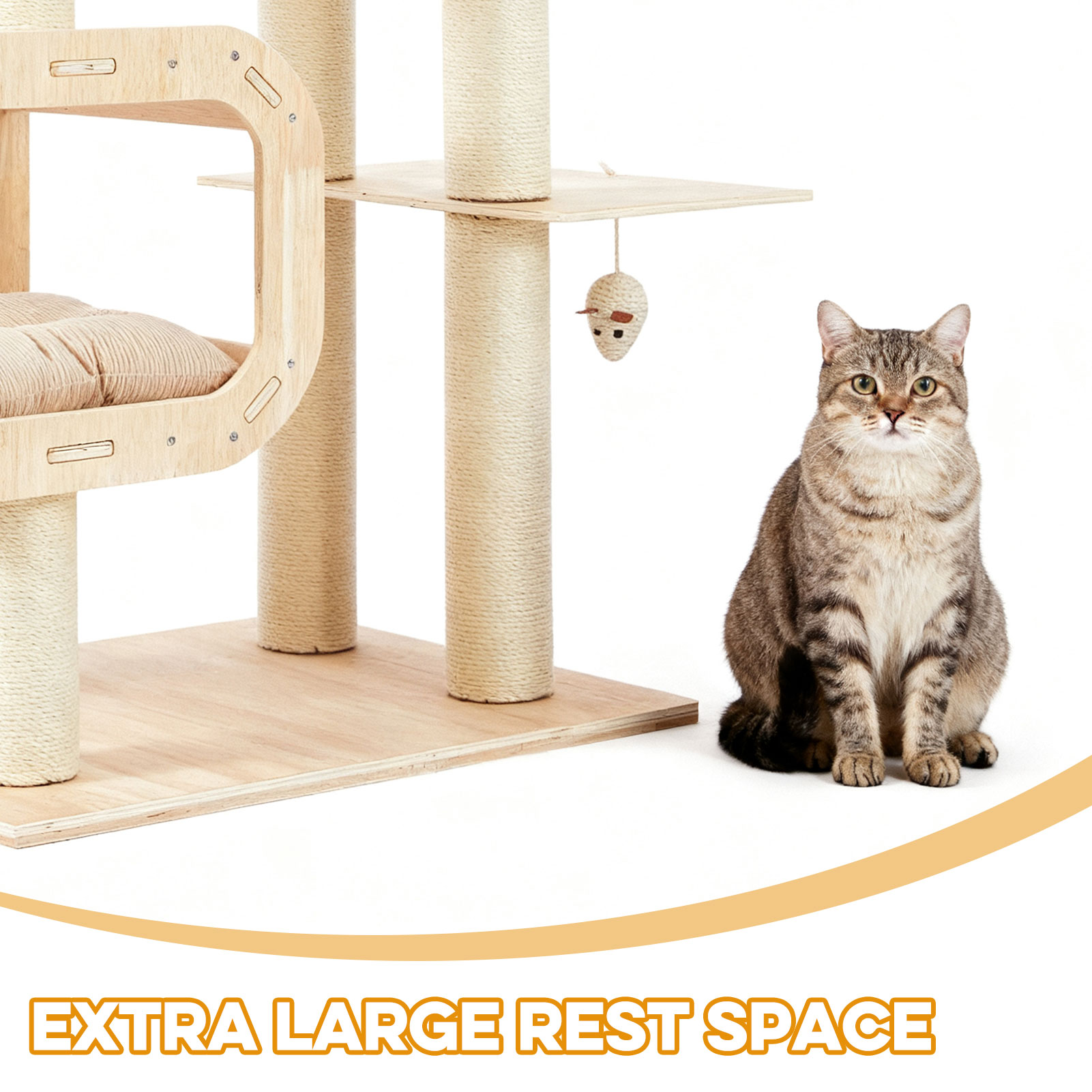 Heavy-Duty No-Drill Large Cat Tree-Solid Wood, 5-Story Multi-Column Cat Tower, 80.4in For Large Spaces & Multi-Cat Households, Open Condo, Space Capsule, Bed, Durable Indoor Pet Furniture — image 11