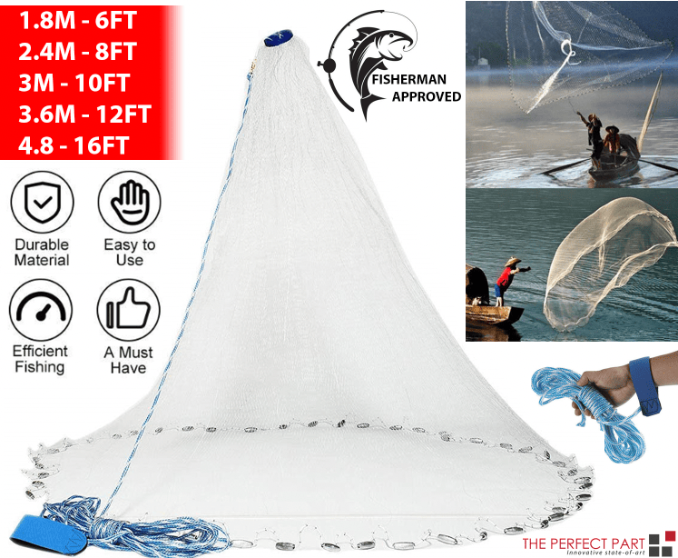 Red de Pescar para Cazar con Red de Pesca Manual Fácil Lanzamiento Fuerte Malla Nylon USA — imagen 5