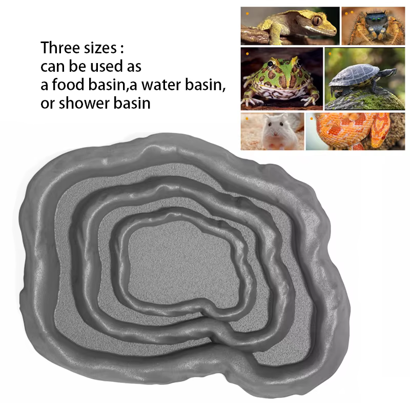 Imitation rock grey reptile water bowl, food bowl, bathing bowl, suitable for lizards, chameleons, snakes, frogs, turtles — image 3
