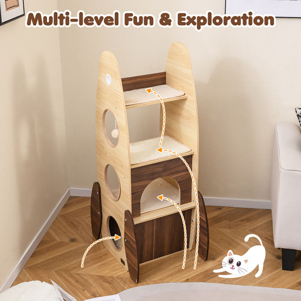 Árbol de Gato Rocket de 47 Pulgadas - Torre para Gatos en Interior con Pared de Escarbar Sisal y Manta de Escarbar Desmontable — imagen 1
