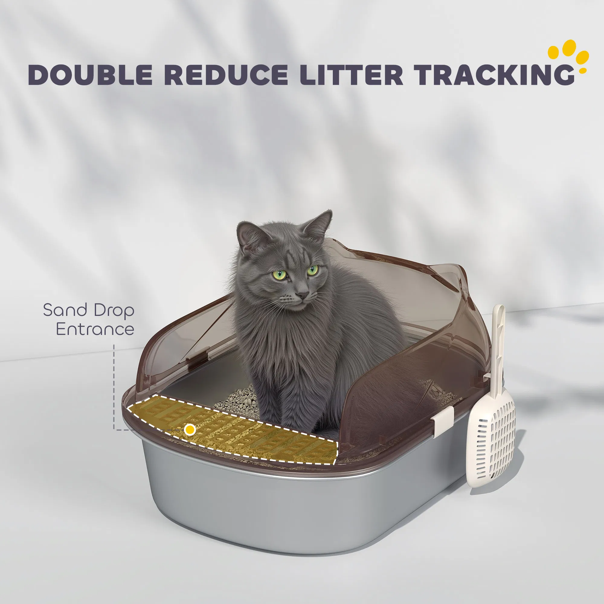 Stainless Steel Cat Litter Box with High Sided Enclosure, Steps & Scoop, Non-Sticky & Anti-Urine Leakage, Easy Cleaning — image 6