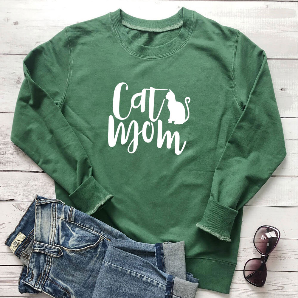 Cat Mom Printed Round Neck Hoodie — image 3