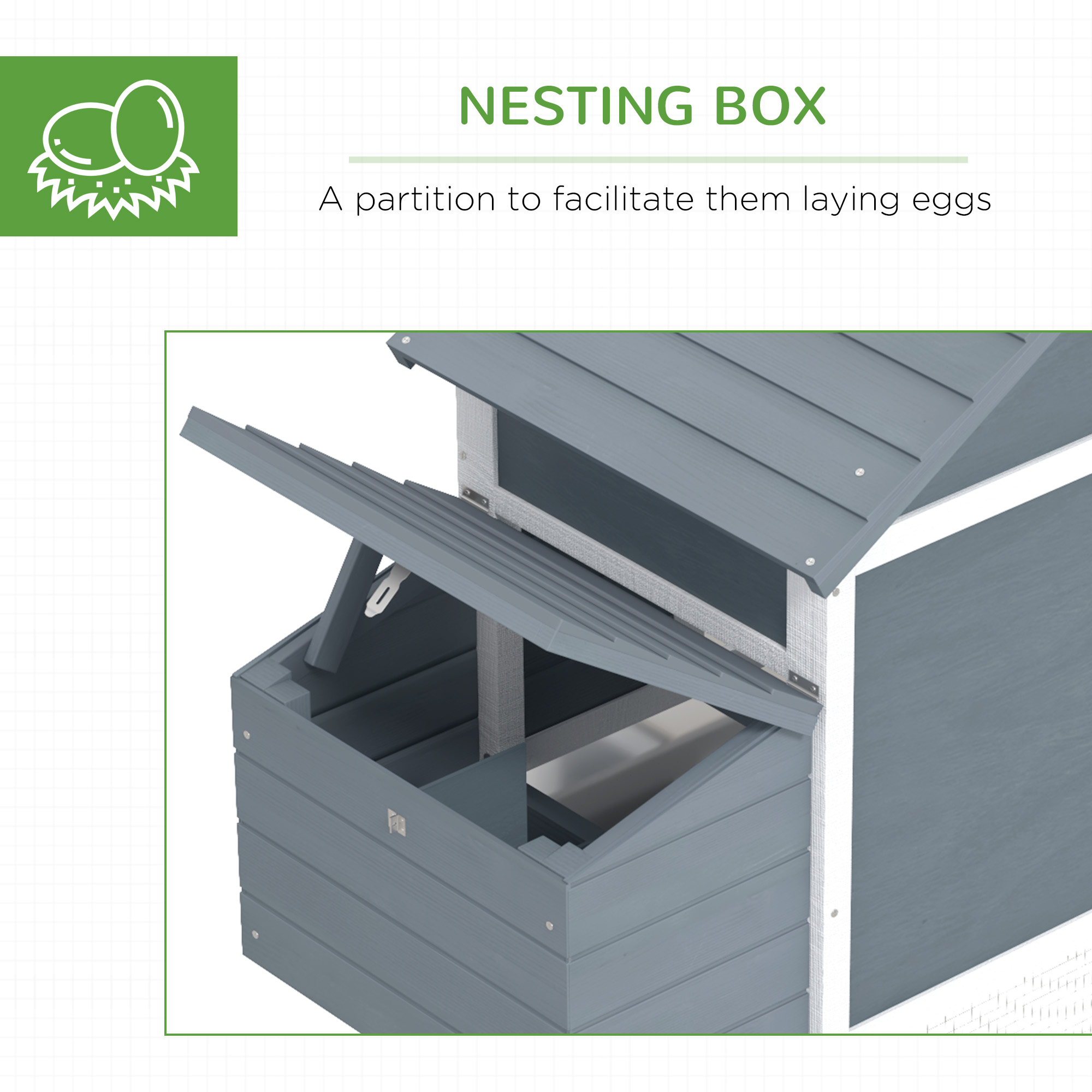 59" Small Wooden Chicken Coop Hen House Poultry Cage for Outdoor Backyard with 2 Doors, Nesting Box and Removable Tray, White — imagen 6