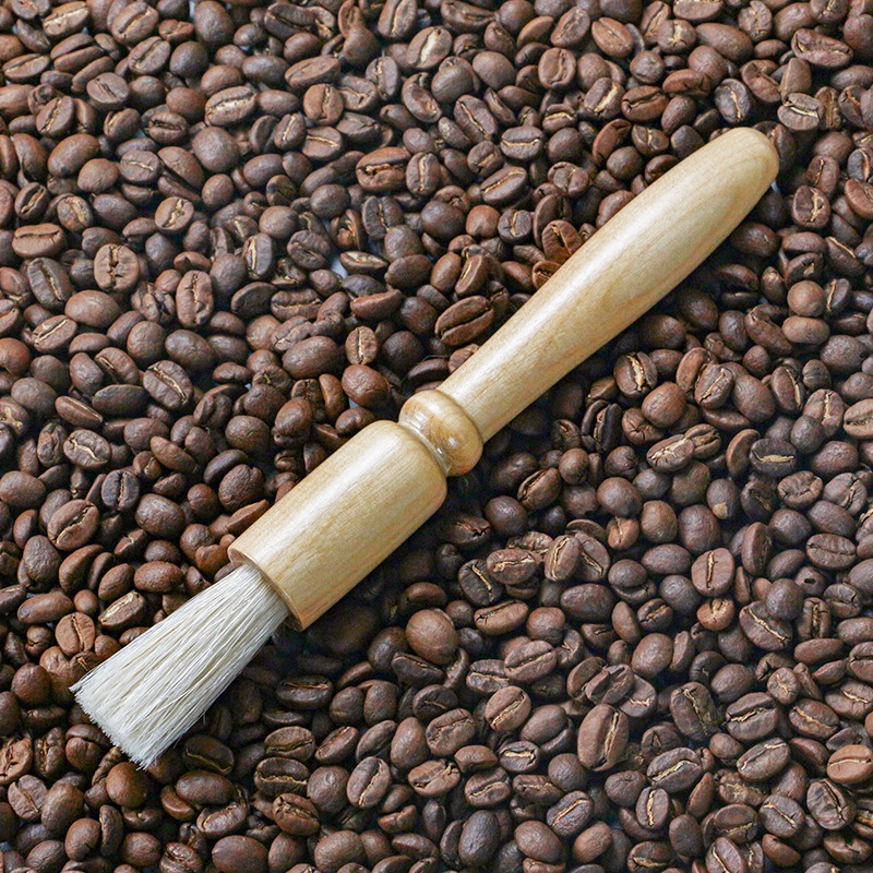 Coffee powder cleaning brush pig hair solid wood residue round head brush coffee machine bean grinder cleaning brush — image 7