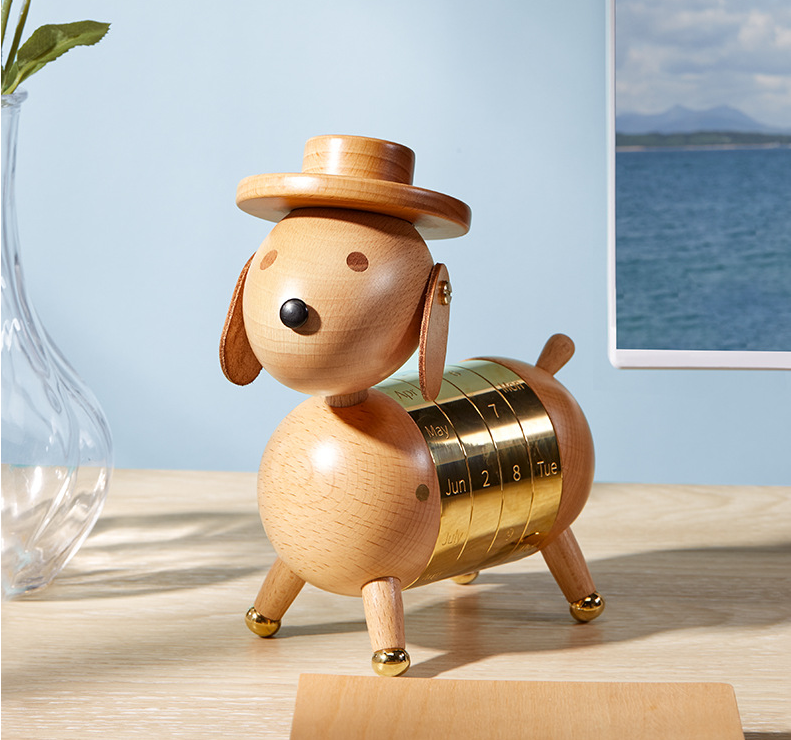Regalo Artístico Creativo, Decoración Europea para el Hogar, Artesanía en Madera, Calendario de Perro Caballero — imagen 7