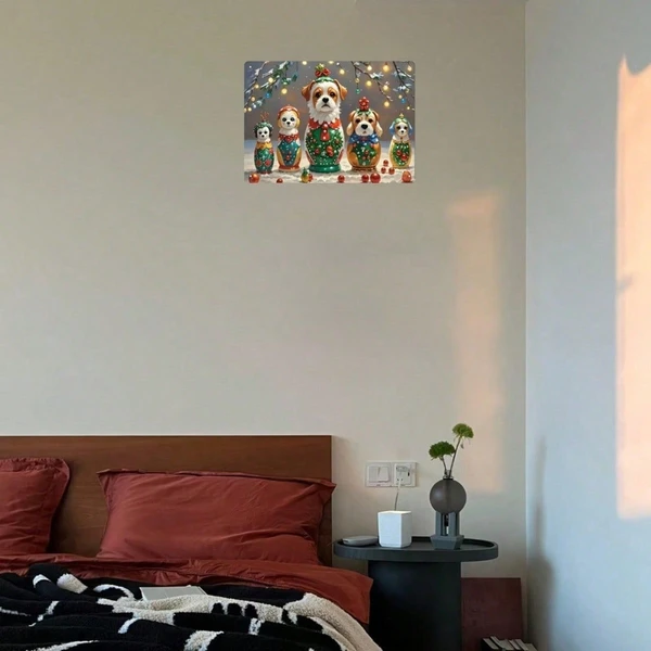CIFbuy Noche de Navidad Ositos Rusos de Perra para Navidad Signo de Lata de Metal, 8x12 Pulgadas Arte Decorativo Vintage para Muro, Sin Marco — imagen 4
