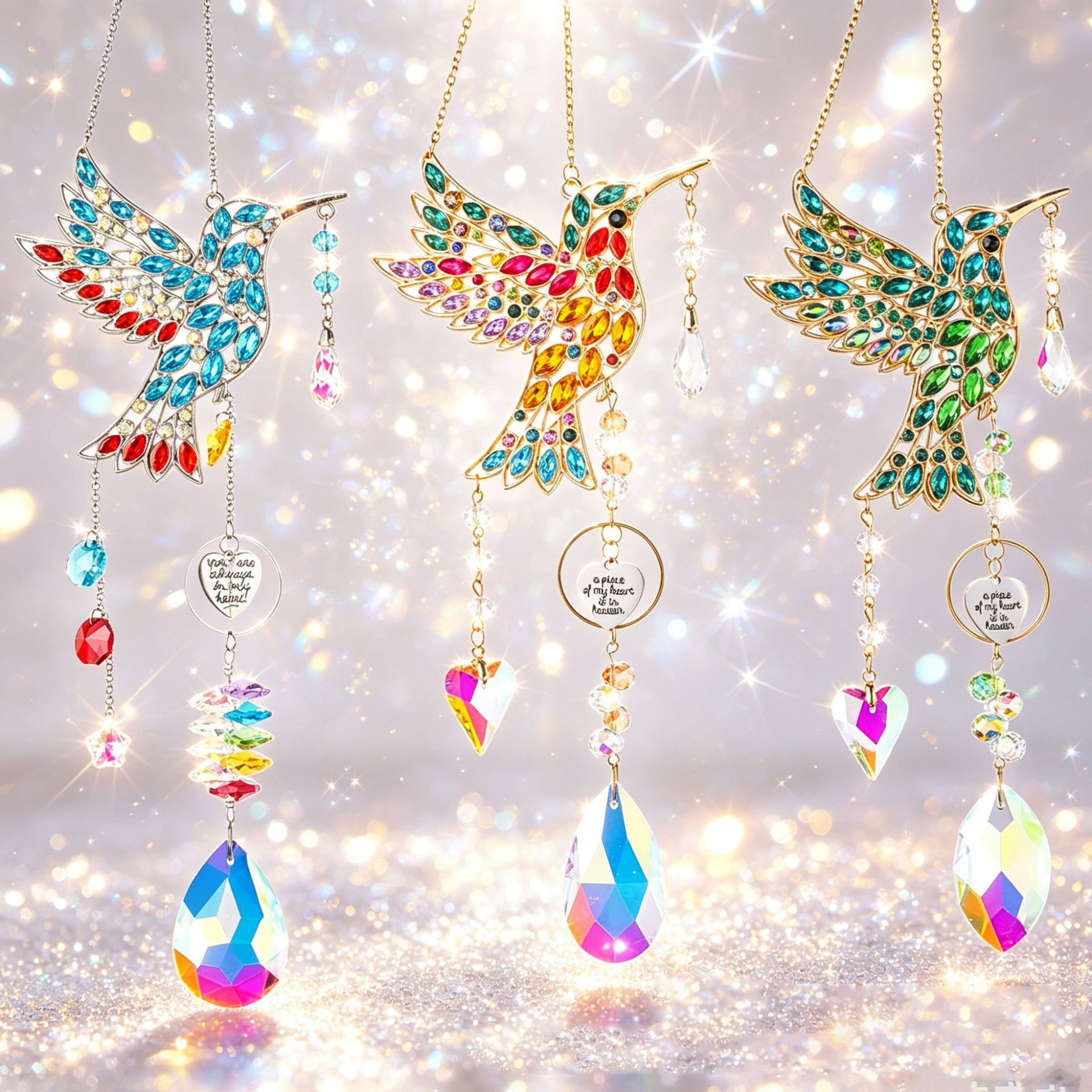 Hummingbird Crystal Sunshine Catcher Courtyard Wind Chime Mesh Leaf Pendant — image 2