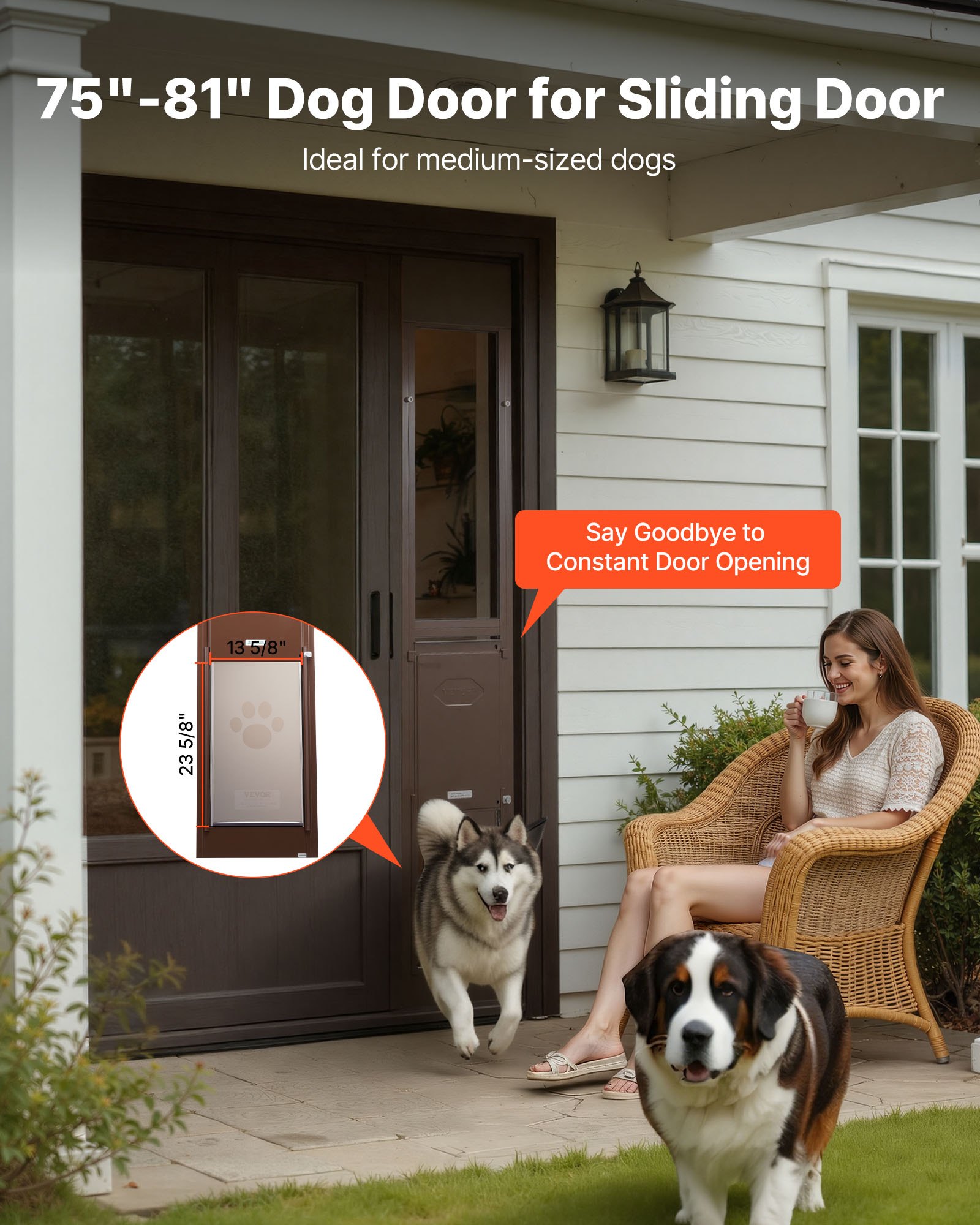 Dog Door For Sliding Glass Door, 75 7/8 To 80 11/16 In Adjustable Height, Aluminum Alloy Frame With Rotating Hinges, Lock Design, 13 5/8 X 23 5/8 In Flap, Sliding Glass Pet Door For Renters — imagen 5