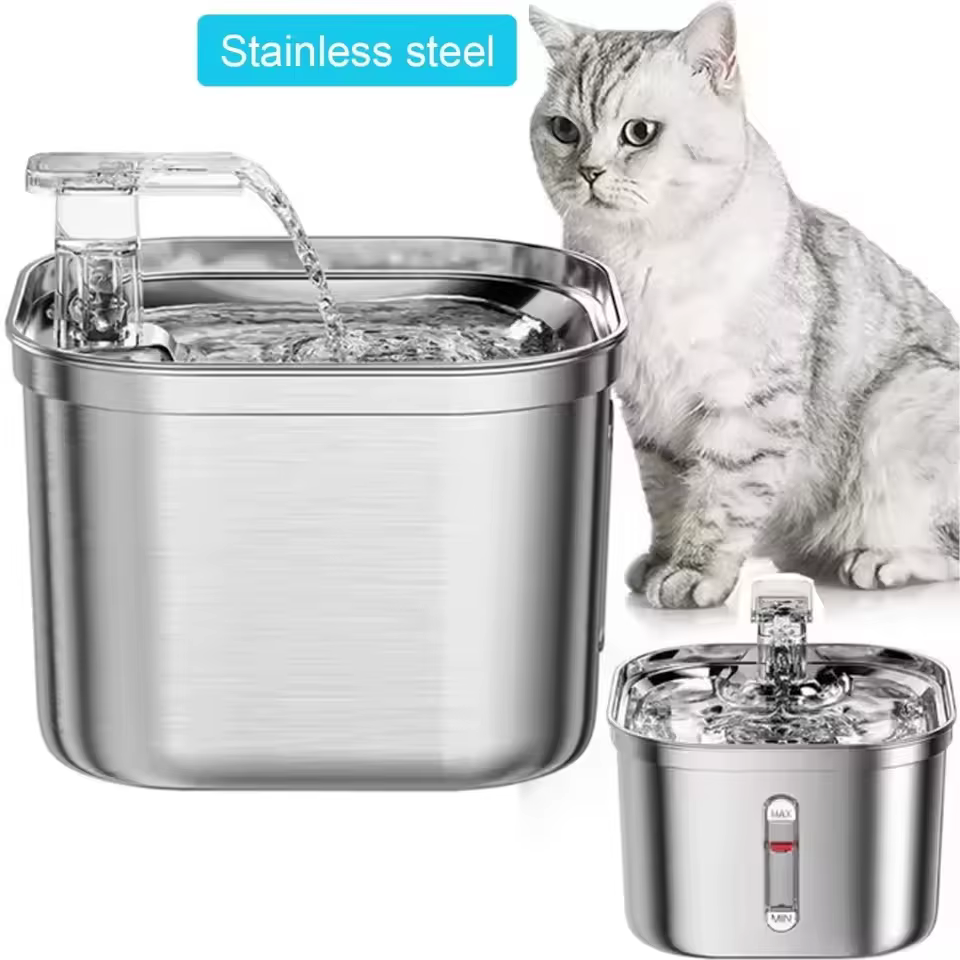Pet Water Fountain (Stainless Steel + PP) 2.2L with Filter Motion Sensor and Pump Water Fountain for Pet Drinking Dispenser — image 3