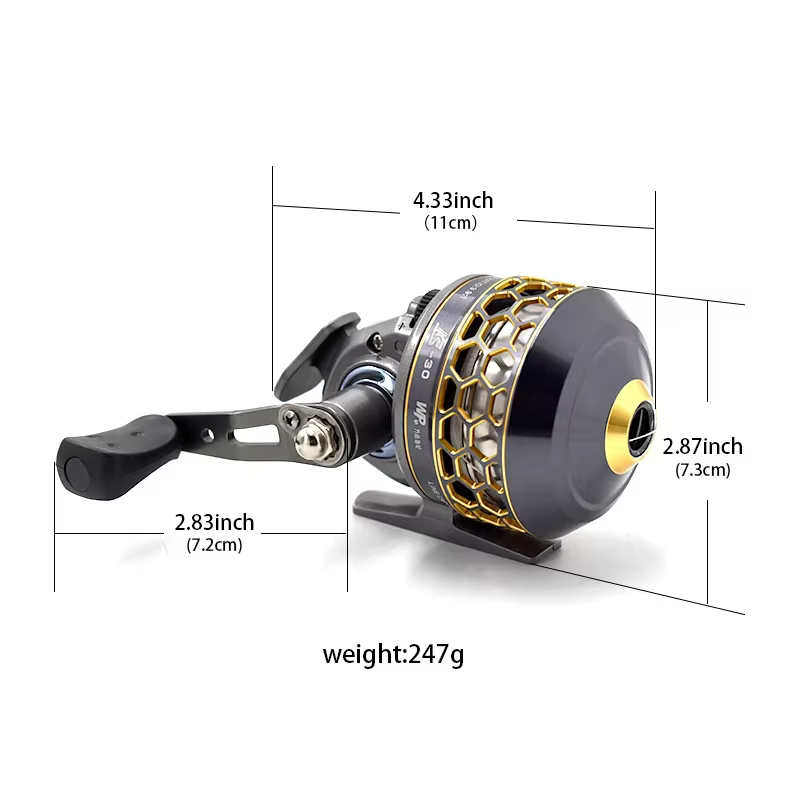 Slingshot Fishing Reel Metal Spinning Interchangeable Handles Catapult Bow Wheel Hunting Outdoor Shooting Closed Reel with Line — image 2