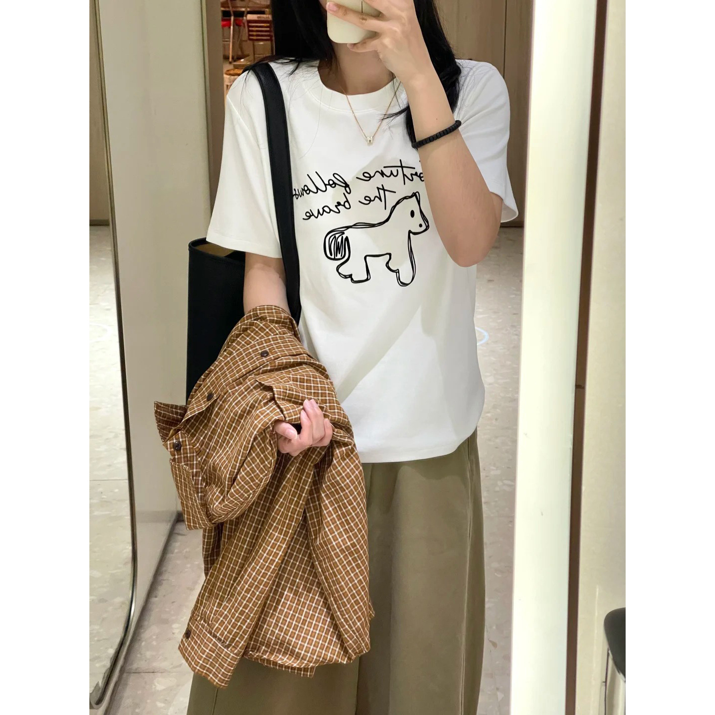 Horse Print Short Sleeve Women's Regular Shoulder White T-Shirt — image 4