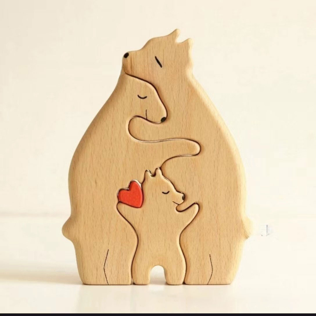 HOMEMADE wooden puzzle mother and child bear mother and child elephant set wooden ornaments — image 4