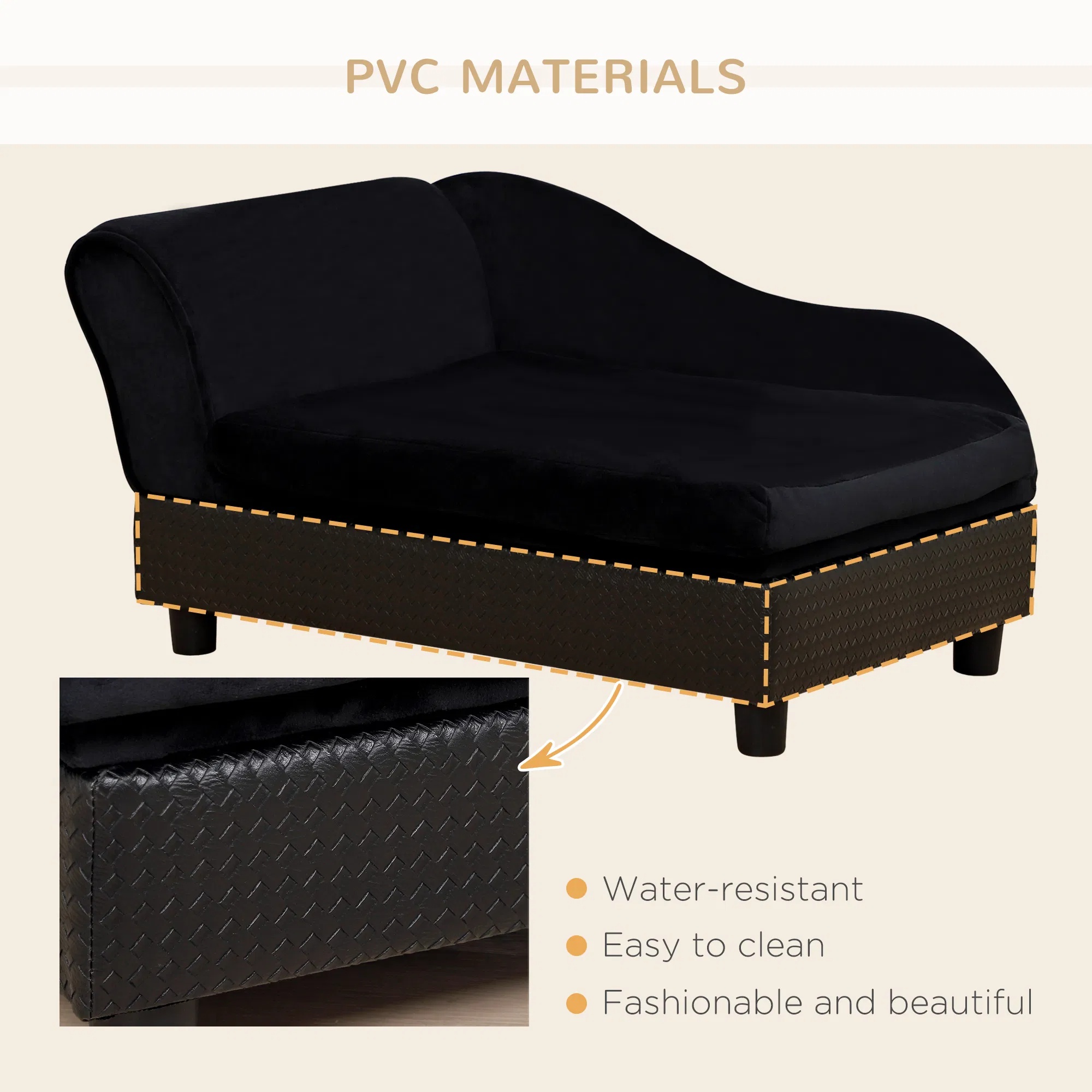 Luxury Dog Bed For Small Dogs, Hidden Storage, 3 In Foam Cushion, Modern Pet Sofa, Black — image 2