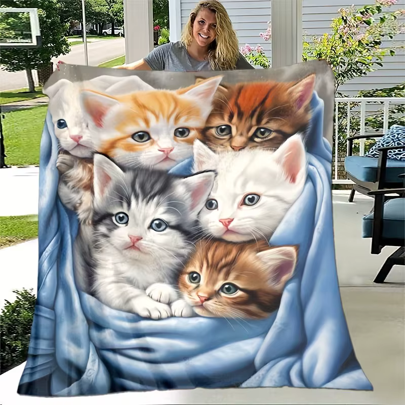 Manta de Viaje con Estampado de Gatos Adorable, Muebles y Hogar Cálido para Todos los Años — imagen 4