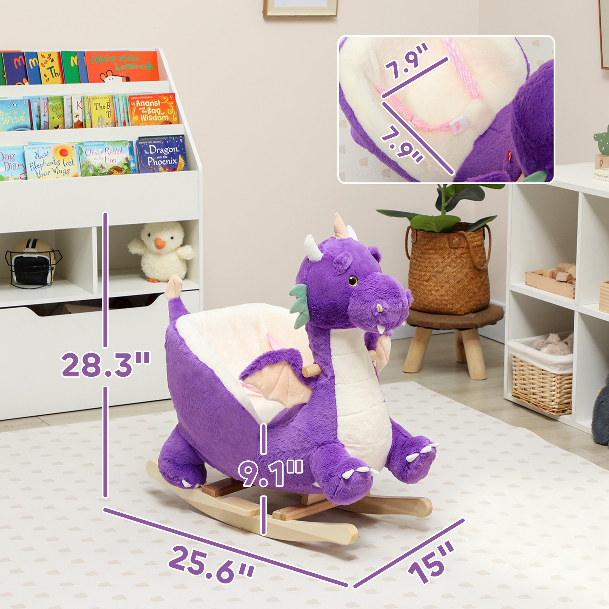 Caballito Mecedor para Bebé, Juguete para Montar con Rugido Realista de Dragón y Cinturón de Seguridad, para Niños de 18 a 36 Meses, Morado — imagen 3