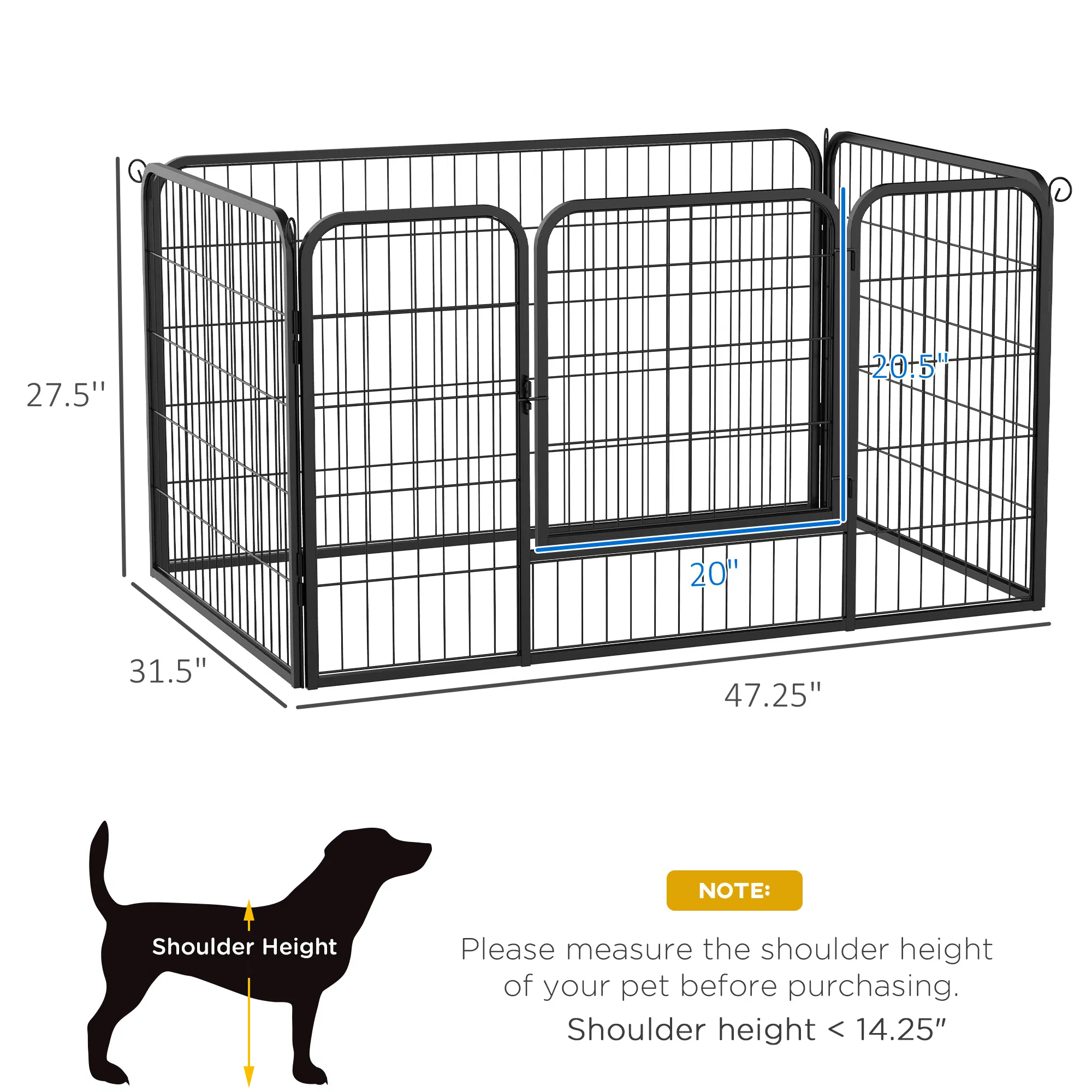 W 4-Panel Metal Dog Pen Exercise Pet Playpen Dog Indoor/Outdoor Fence, Black — image 4