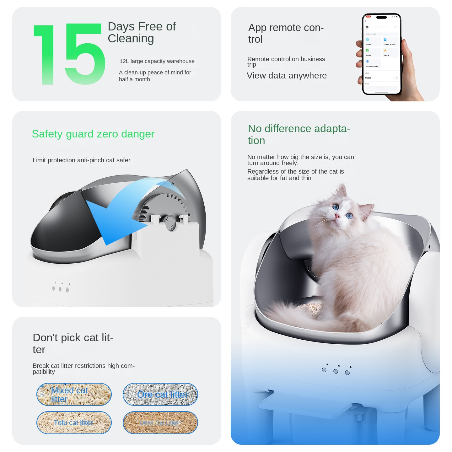 Caja de Arena Automática Inteligente para Gatos con Diseño Abierto, Auto Limpieza Eléctrica, Recogida Automática, Baño Inteligente de Tamaño Completo — imagen 2