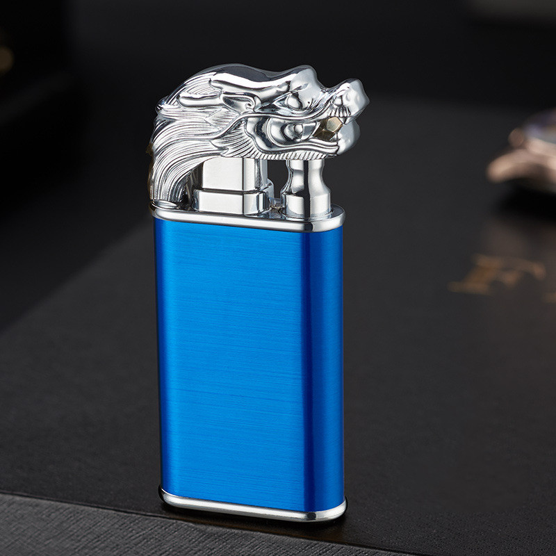 Creative Blue Flame Lighter Dolphin Dragon Tiger Double Fire Metal Winproof Lighter Inflatable Lighter — image 48