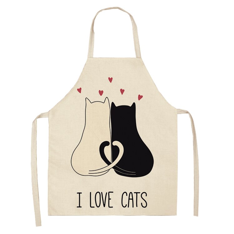 Cat Kitchen Aprons For Women Cotton Linen Bibs Household Cleaning Pinafore Home Cooking Apron kids kitchen barber — image 12