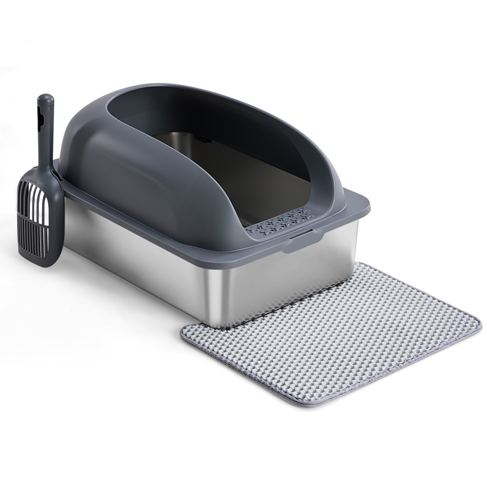 Caja de Arena para Gatos en Acero Inoxidable con Tapadera, Gran Caja de Arena para Gatos Grandes, Escoba y Manta Incluidas — imagen 25