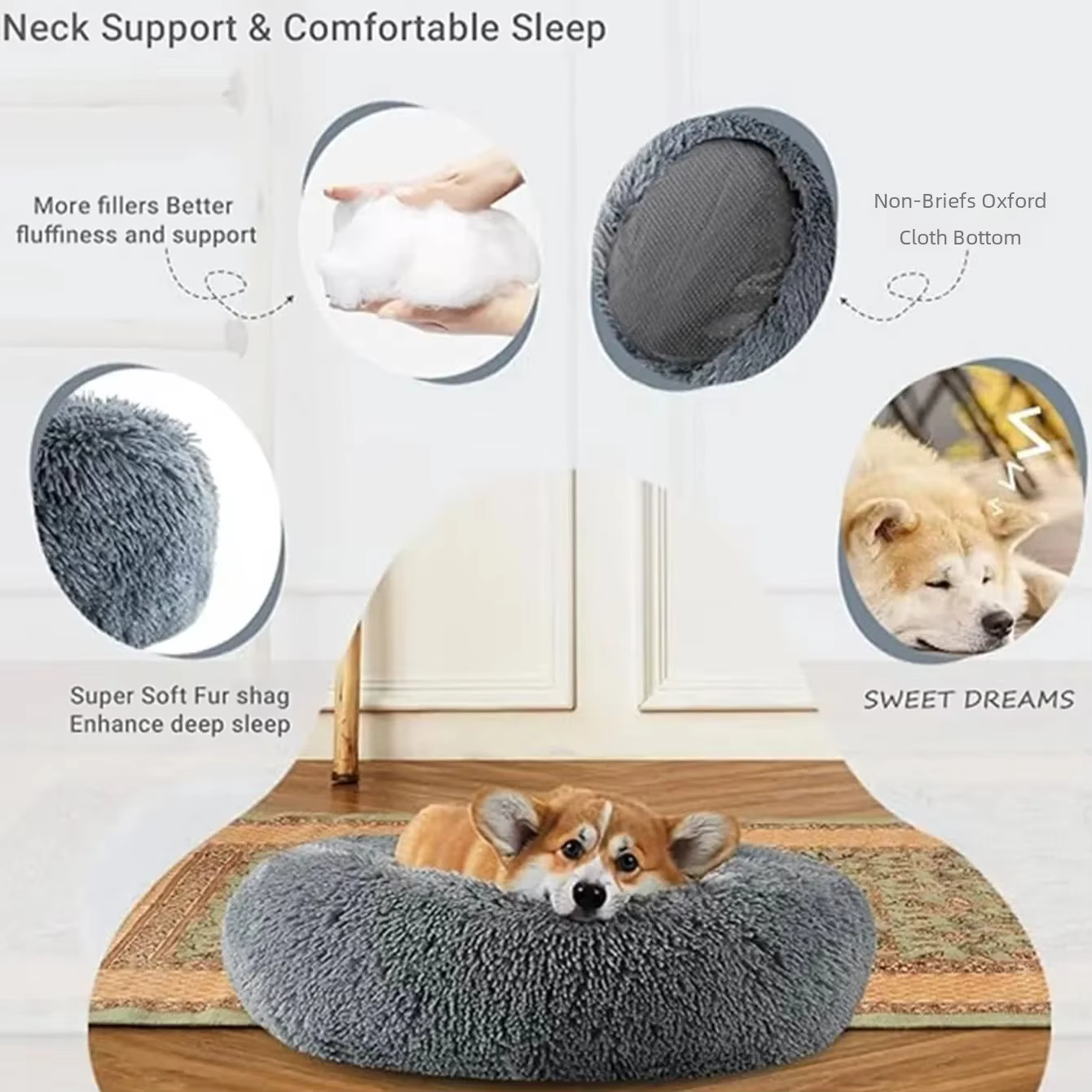40-90cm 6 Sizes Round Pet Bed for Large Dog Bed Super Soft Cat Bed Plush Dog House for Medium Dog House Winter Warm Sleeping — image 4
