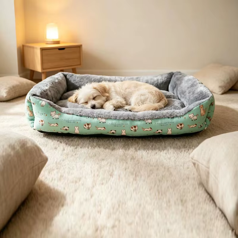 All-Season Pet Bed with Cute Cat Pattern Print, Cotton and Linen Comfortable Bed for Small, Medium, and Large Dogs and Cats — image 3