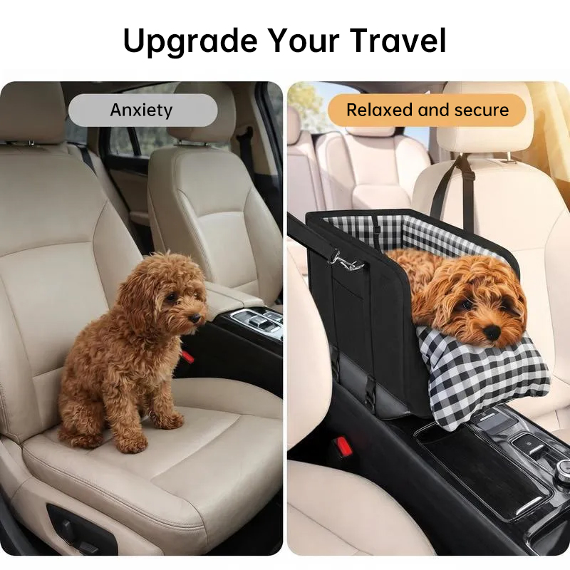 Car Mounted Pet Car Seat – Portable Small Dog Grid Seat with Soft Cushion & Seat Belt, Dog Car Accessories — image 8
