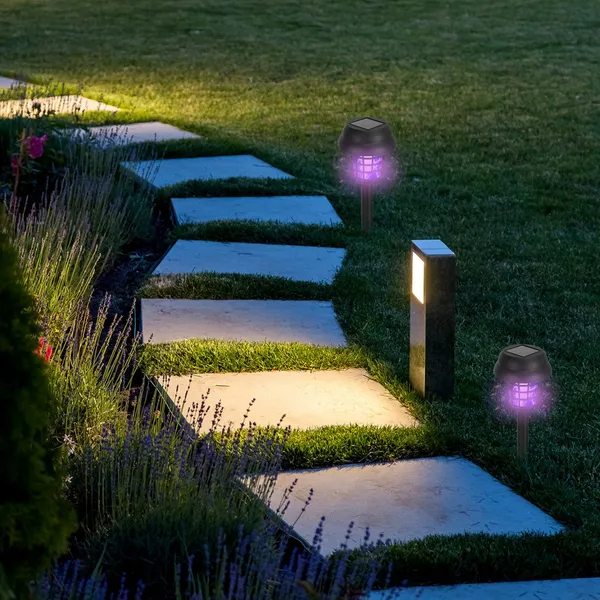 Paquete de 4 Antorchas Matamosquitos Solares para Exterior, Matainsectos Impermeable con Luz UV y Luz Blanca para Jardín, Huerto, Granja y Patio — imagen 2