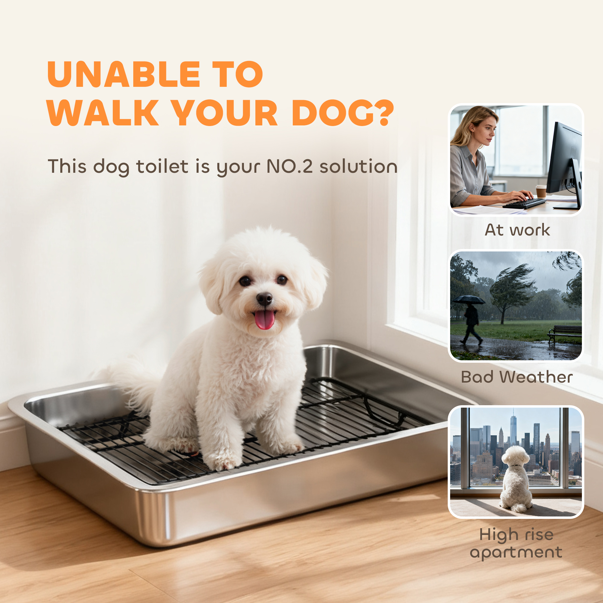 Dog Potty Tray Stainless Steel for Small and Medium Dogs, Dog Training Tray for Porch, Bathroom, Balcony, 28" x 20" x 4" — image 7