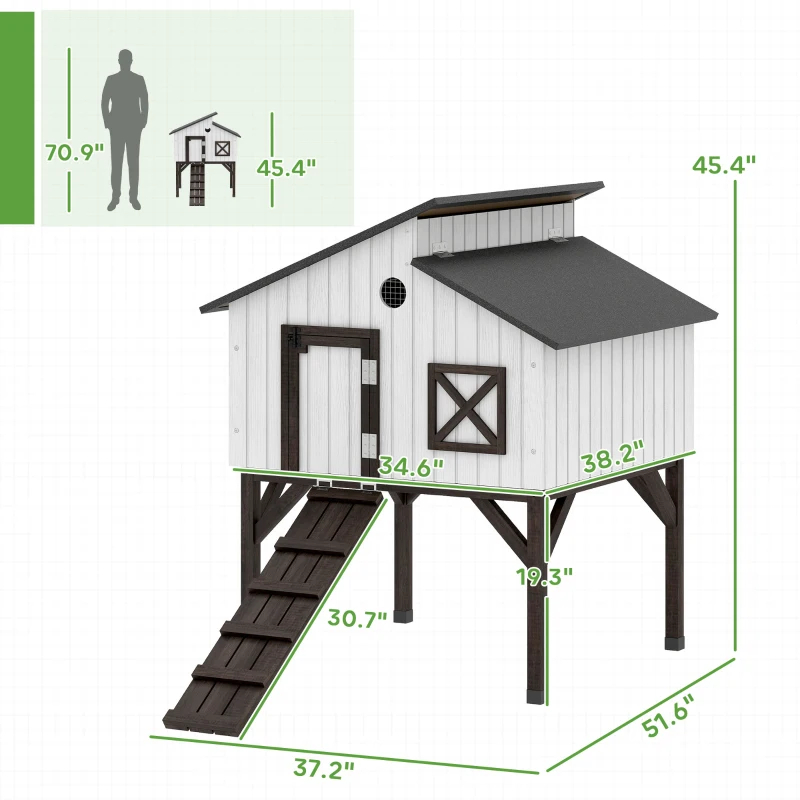 PawHut Chicken Coop Hen House With Nesting Box, Elevated Rabbit Hutch With Ramp, Asphalt Openable Roof And Elevated Legs — imagen 1