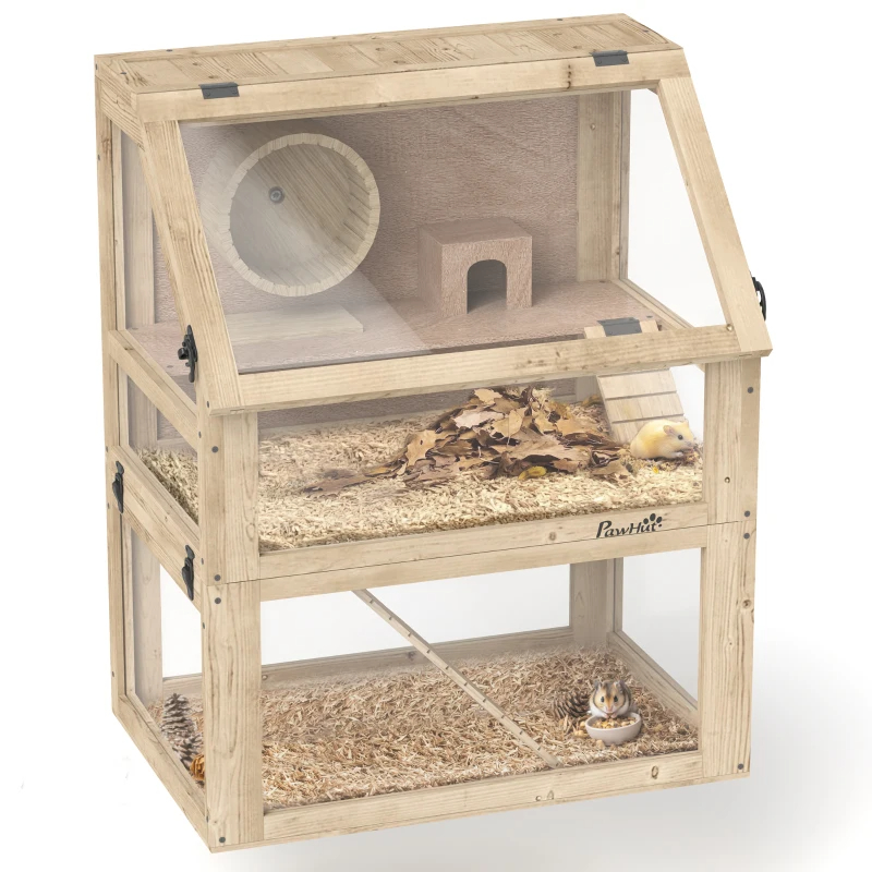 3 Tier Wooden Hamster Cage W Detachable Bottom, Hut, Seesaw, Exercise Wheel, Ramps — imagen 11