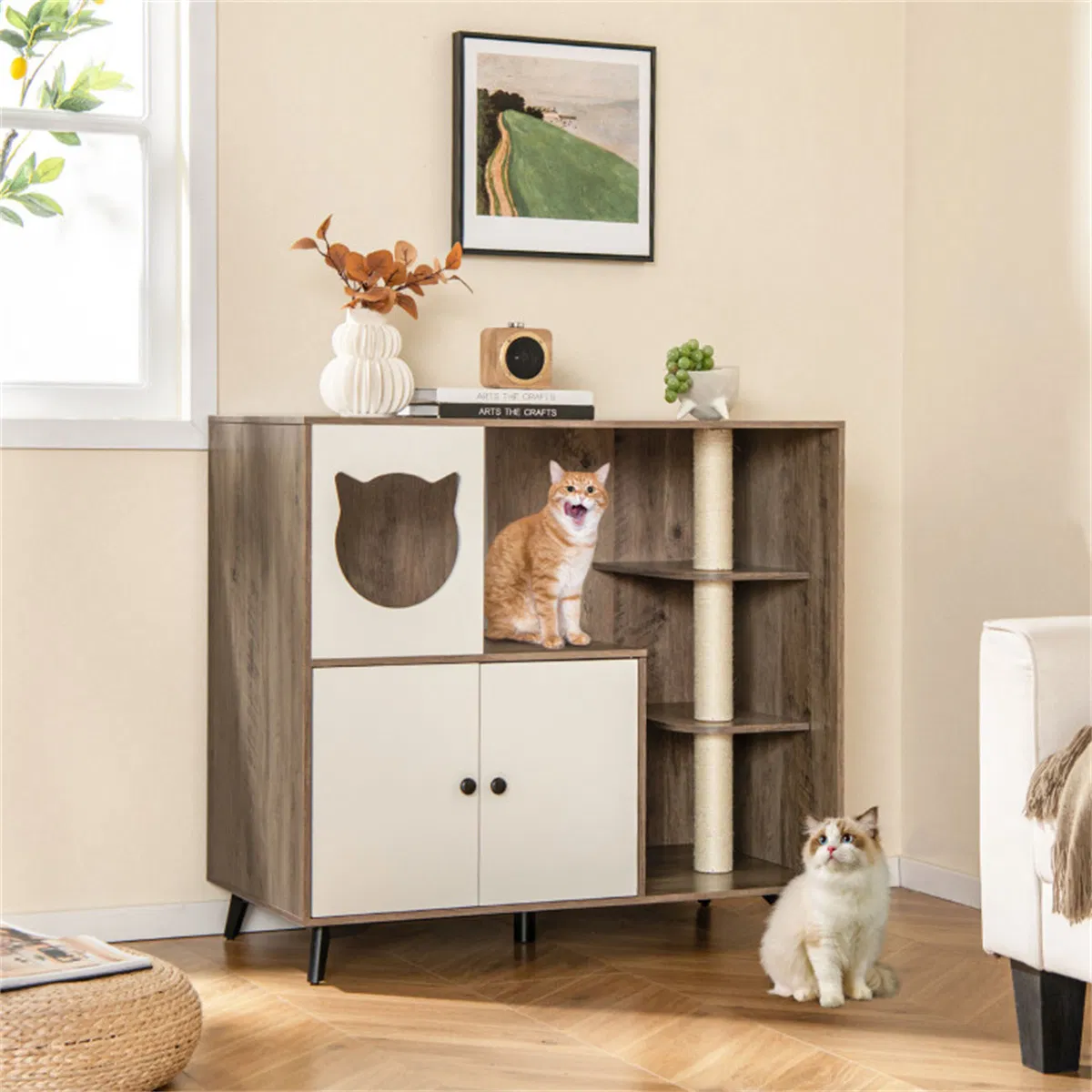 Cat Litter box with Cat scratching post, Cat Apartment, Cat House, locker — image 7