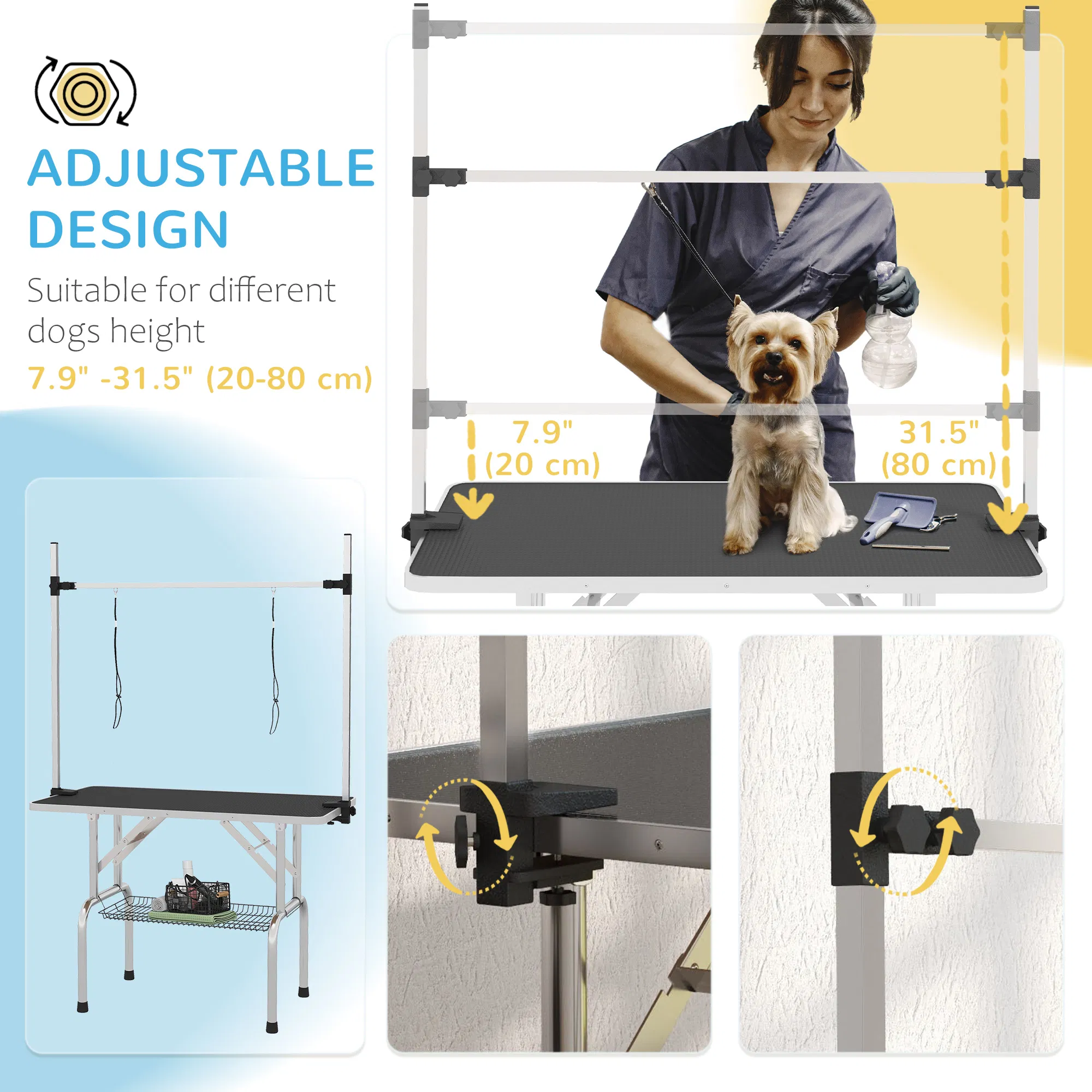 Adjustable Dog Grooming Table with 2 Safety Slings, Storage Basket, Black — image 6