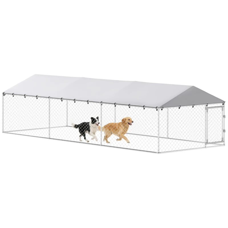 PawHut 20' X 7.5' X 5' Perro Caja Exterior Para Perros Grandes Con Techo Impermeable, Plateado — imagen 5