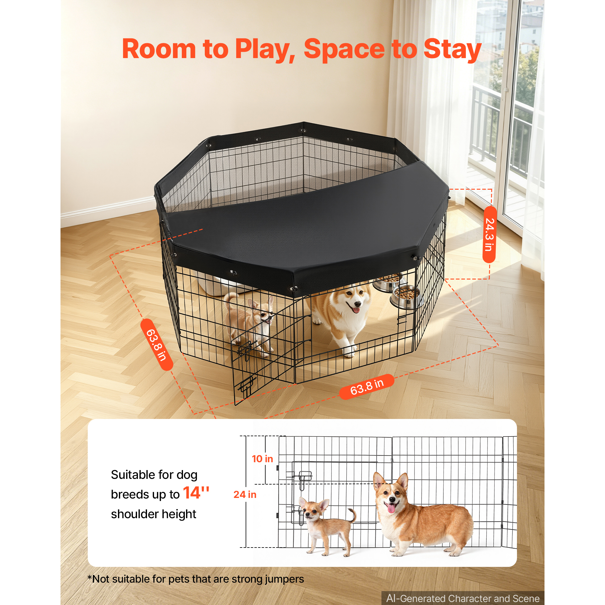 Dog Playpen 24 Inch 8 Panels Foldable Exercise Pen With Top Cover, Indoor Metal Pet Fence With Door, Heavy Duty Puppy Crate Kennel, Pet Playpen For Dogs, Cats, And Other Small Animals, Black — image 3