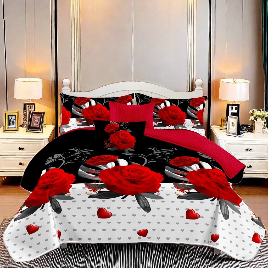 9 Piece Room In A Bag Quilt And Curtain Set, US Designer Romantic Red Rose Print Heavyweight Bedspread With 6 Customizable Window Panels, Pet-Friendly High GSM Coverlet — image 6