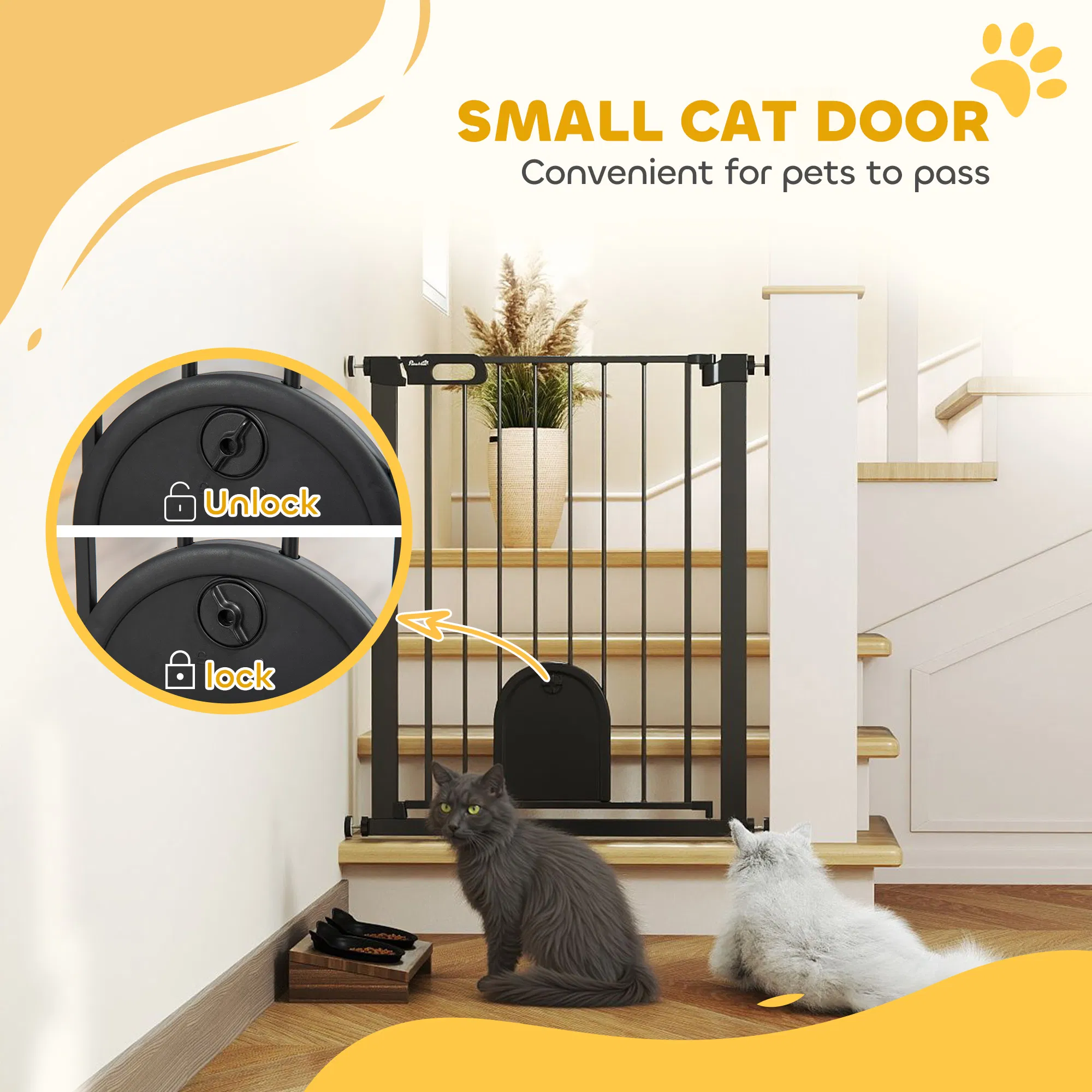 30"-32" Extra Wide Pet Gate Barrier with Small Door, 35"H Dog Gate with Safety Gate Barrier, Stair Pressure Fit, Black — image 3